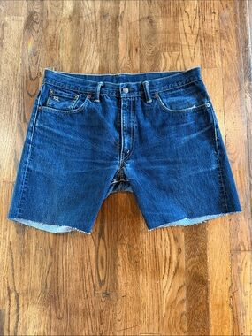 Double RL Ralph Lauren Raw-Hem 14oz Union Blue Denim Cutoff Shorts 34x7